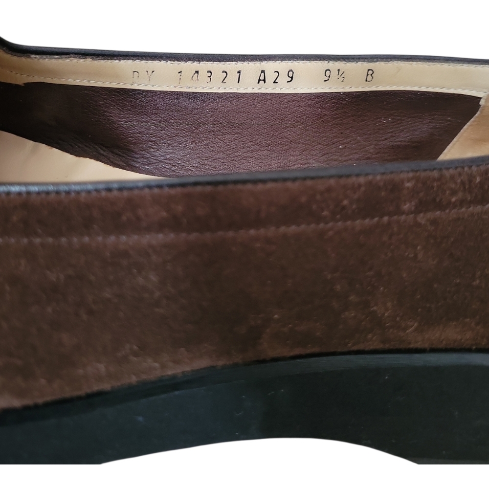 Salvatore Ferragamo Stitched Gancini Bit Wedge Loafer in Brown Suede - Picture 9 of 9